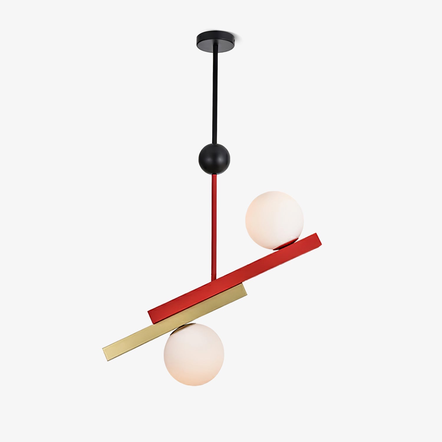 Modern First Dance Glass Globe Pendant Light with Red and Gold Metal Finish