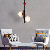 Modern First Dance Glass Globe Pendant Light with Red and Gold Metal Finish