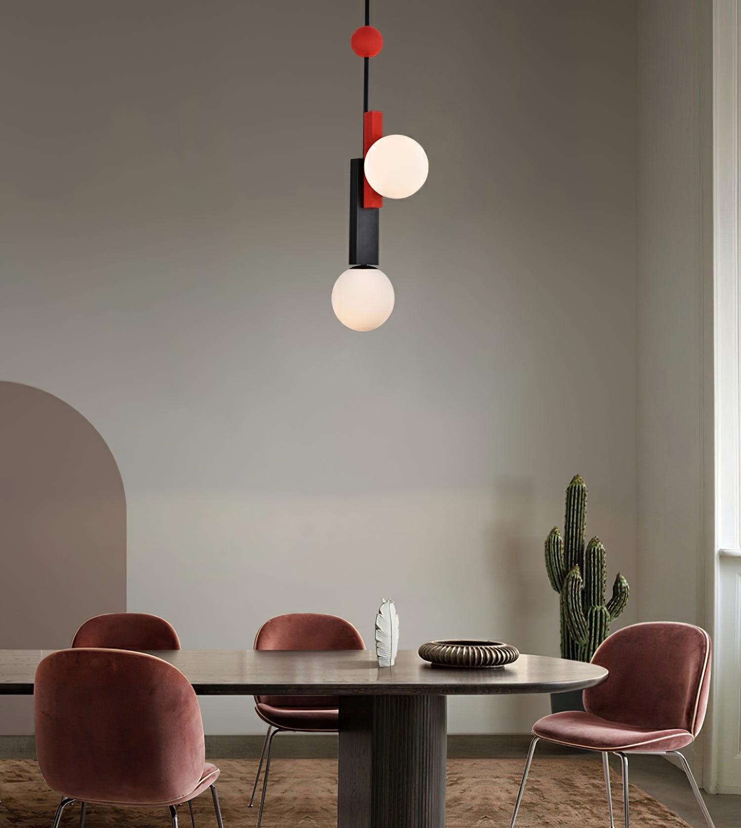 Modern First Dance Glass Globe Pendant Light with Red and Gold Metal Finish