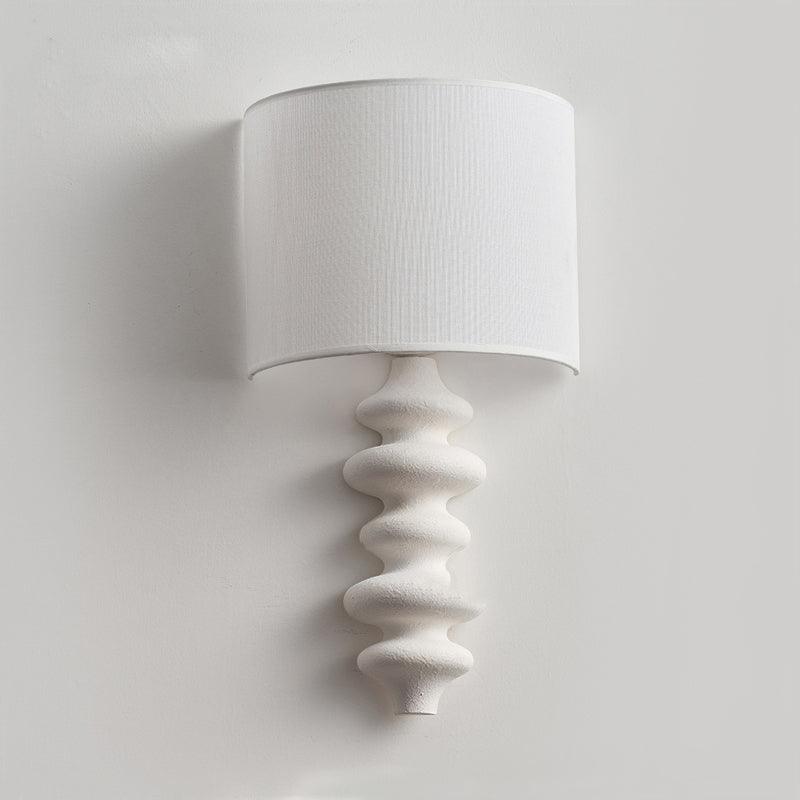 Modern Fishbone Corrugated Wood Wall Sconce with Linen Shade Set of 2