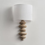 Modern Fishbone Corrugated Wood Wall Sconce with Linen Shade Set of 2