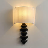 Modern Fishbone Corrugated Wood Wall Sconce with Linen Shade Set of 2