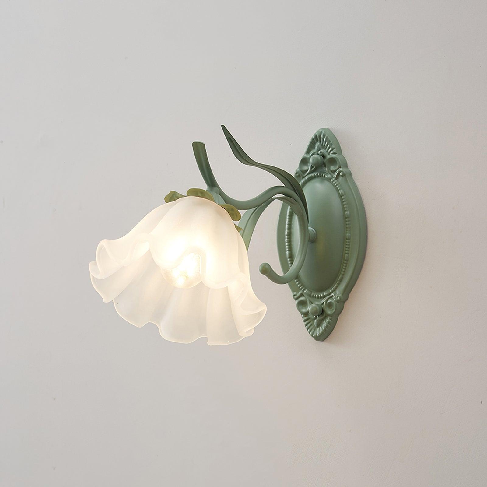 Modern Floral Blossom Glass Wall Sconce Set of Two Green Metal Petal Wall Lamp for Indoor Living