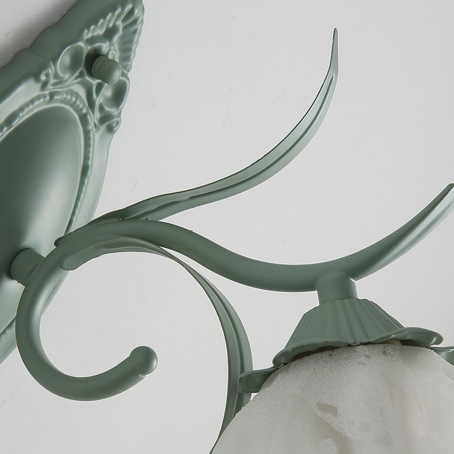 Modern Floral Blossom Glass Wall Sconce Set of Two Green Metal Petal Wall Lamp for Indoor Living