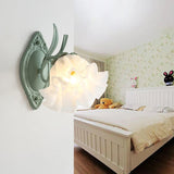 Modern Floral Blossom Glass Wall Sconce Set of Two Green Metal Petal Wall Lamp for Indoor Living
