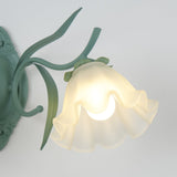 Modern Floral Blossom Glass Wall Sconce Set of Two Green Metal Petal Wall Lamp for Indoor Living