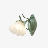 Modern Floral Blossom Glass Wall Sconce Set of Two Green Metal Petal Wall Lamp for Indoor Living