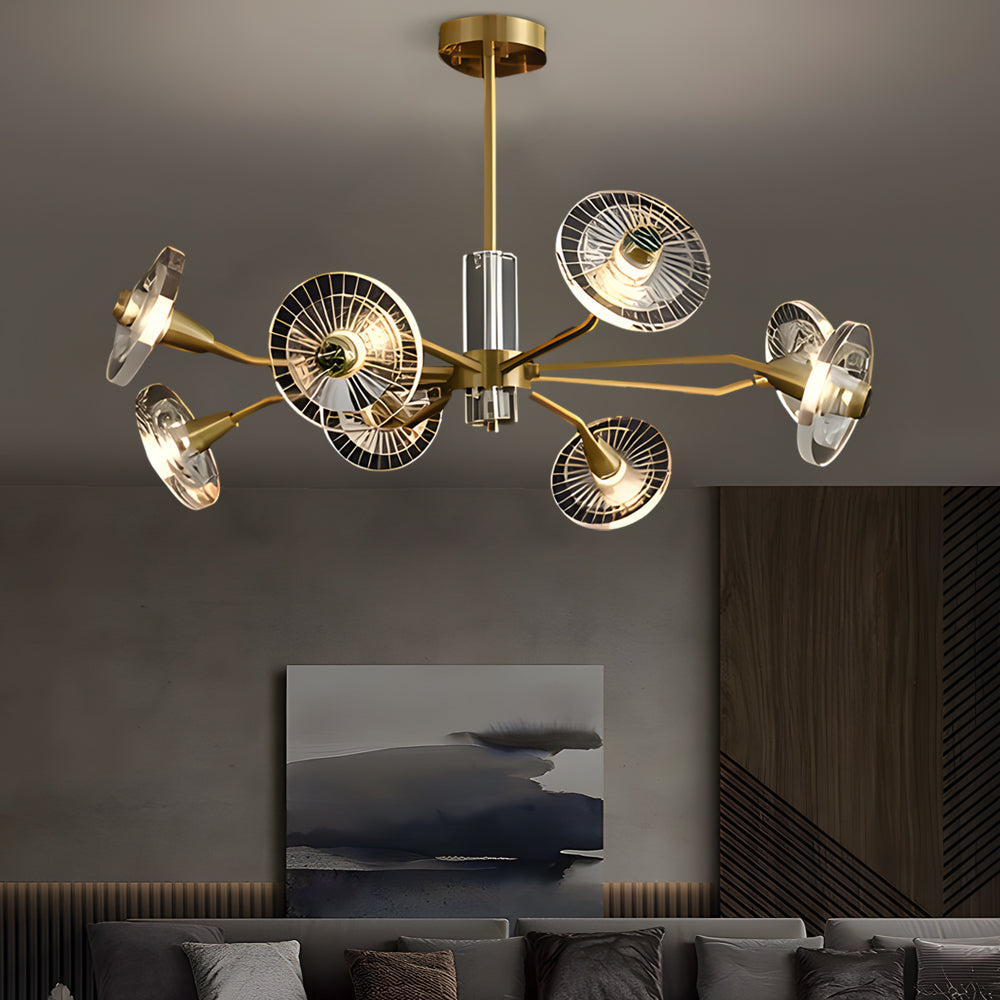 Modern Floral Crystal Chandelier Copper Postmodern Ceiling Light with 3 Color Dimming Modes