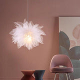 Modern Floral Fabric Pendant Light 20 Inch Electroplated Metal LED Chandelier for Bedroom