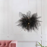 Modern Floral Fabric Pendant Light 20 Inch Electroplated Metal LED Chandelier for Bedroom