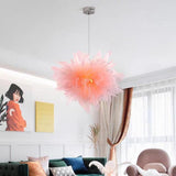 Modern Floral Fabric Pendant Light 20 Inch Electroplated Metal LED Chandelier for Bedroom