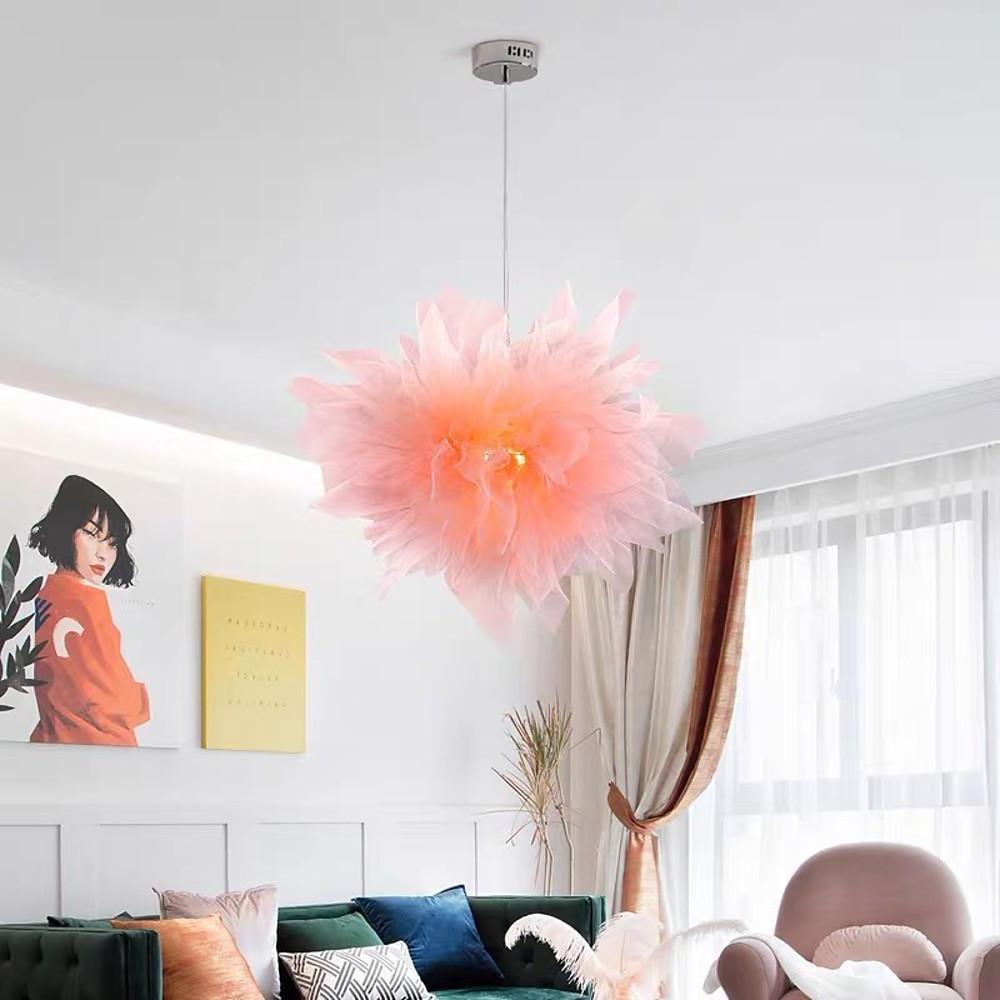 Modern Floral Fabric Pendant Light 20 Inch Electroplated Metal LED Chandelier for Bedroom