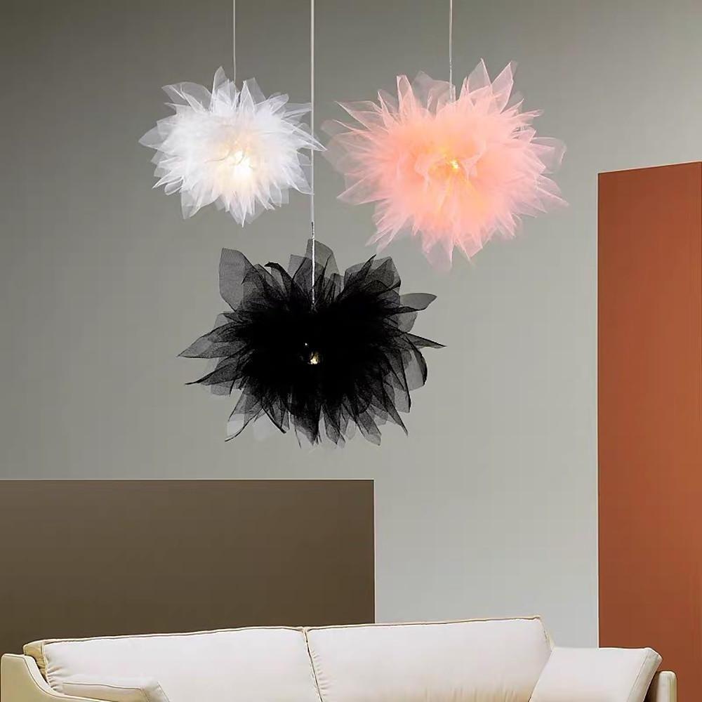Modern Floral Fabric Pendant Light 20 Inch Electroplated Metal LED Chandelier for Bedroom