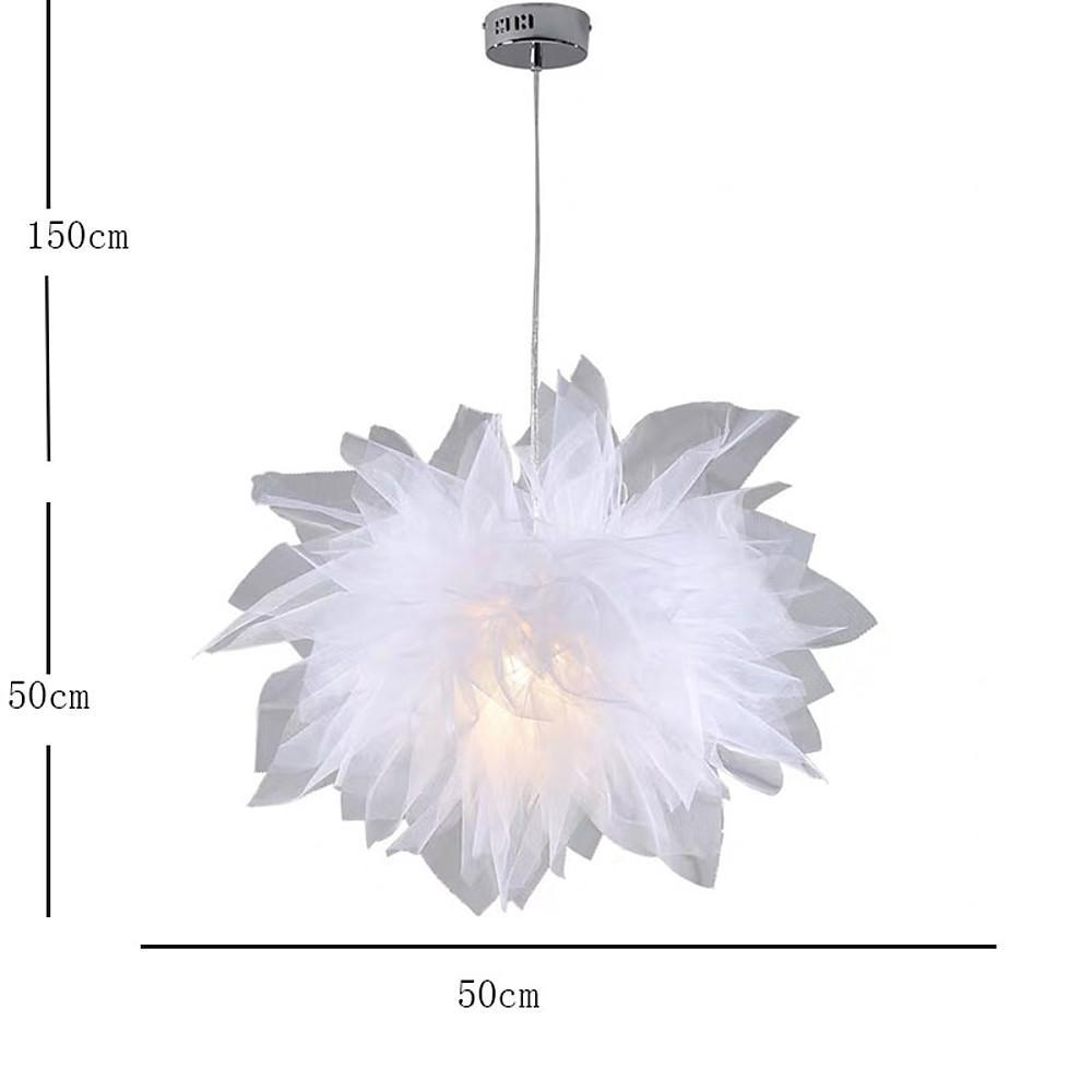 Modern Floral Fabric Pendant Light 20 Inch Electroplated Metal LED Chandelier for Bedroom