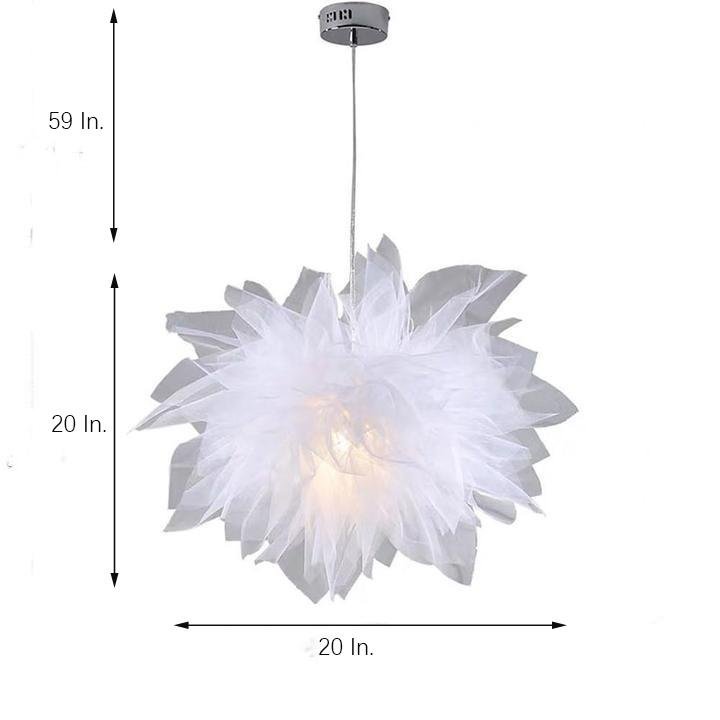 Modern Floral Fabric Pendant Light 20 Inch Electroplated Metal LED Chandelier for Bedroom