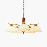 Modern Floral Glass Chandelier with Brass and Walnut Wood Finish