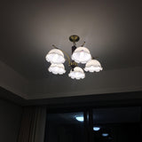 Modern Floral Glass Chandelier with Brass and Walnut Wood Finish