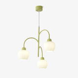 Modern Floral Glass Chandelier with White Petal Shades and Green Metal Finish