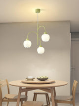 Modern Floral Glass Chandelier with White Petal Shades and Green Metal Finish