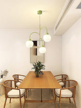 Modern Floral Glass Chandelier with White Petal Shades and Green Metal Finish