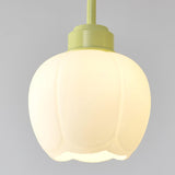 Modern Floral Glass Chandelier with White Petal Shades and Green Metal Finish
