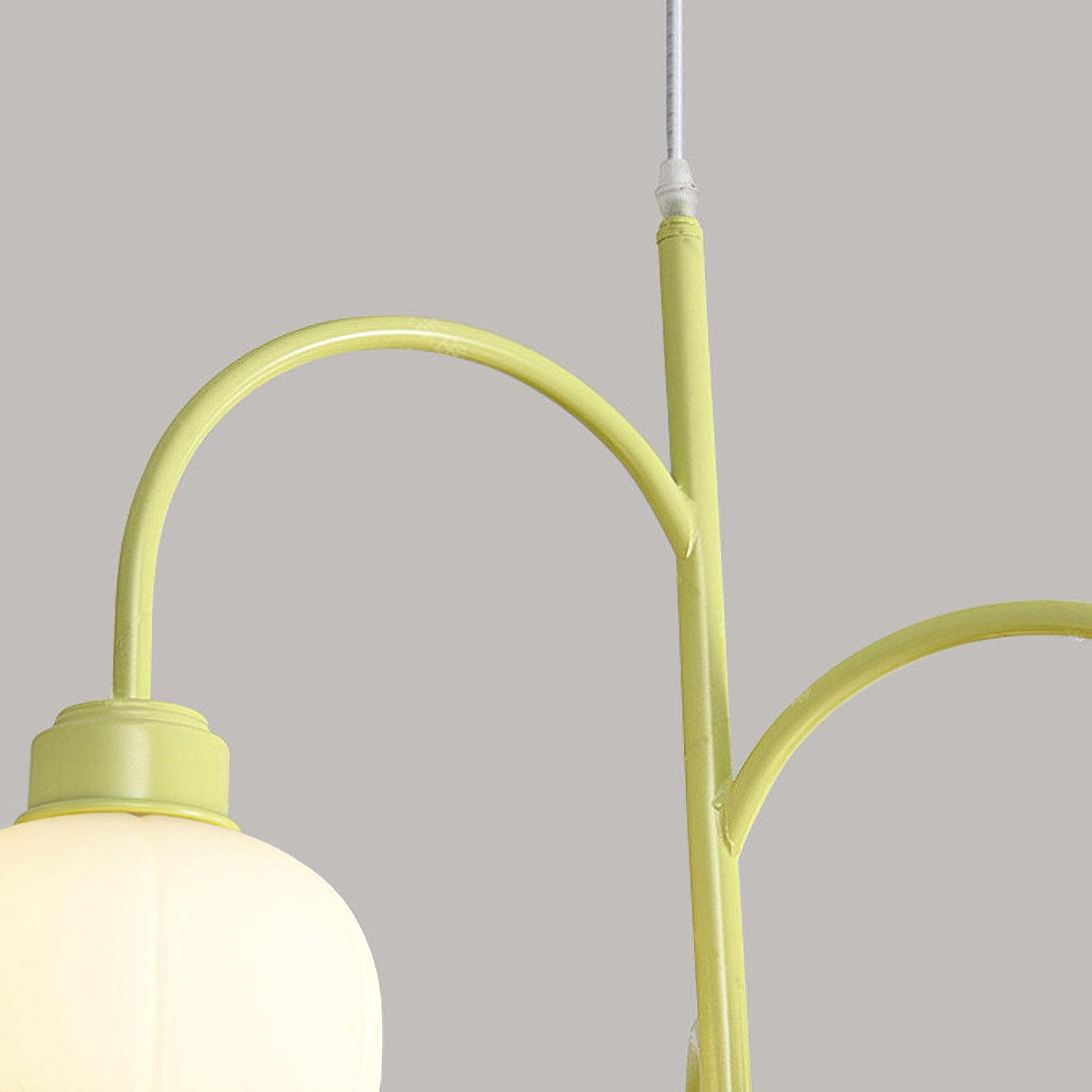 Modern Floral Glass Chandelier with White Petal Shades and Green Metal Finish