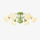 modern-floral-rose-petal-flush-mount-ceiling-light-with-white-flower-shades-and-green-finish