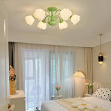 modern-floral-rose-petal-flush-mount-ceiling-light-with-white-flower-shades-and-green-finish