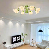 modern-floral-rose-petal-flush-mount-ceiling-light-with-white-flower-shades-and-green-finish