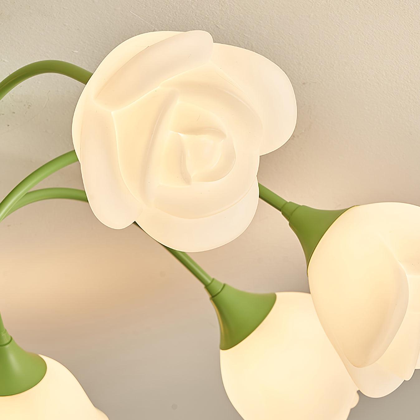 modern-floral-rose-petal-flush-mount-ceiling-light-with-white-flower-shades-and-green-finish