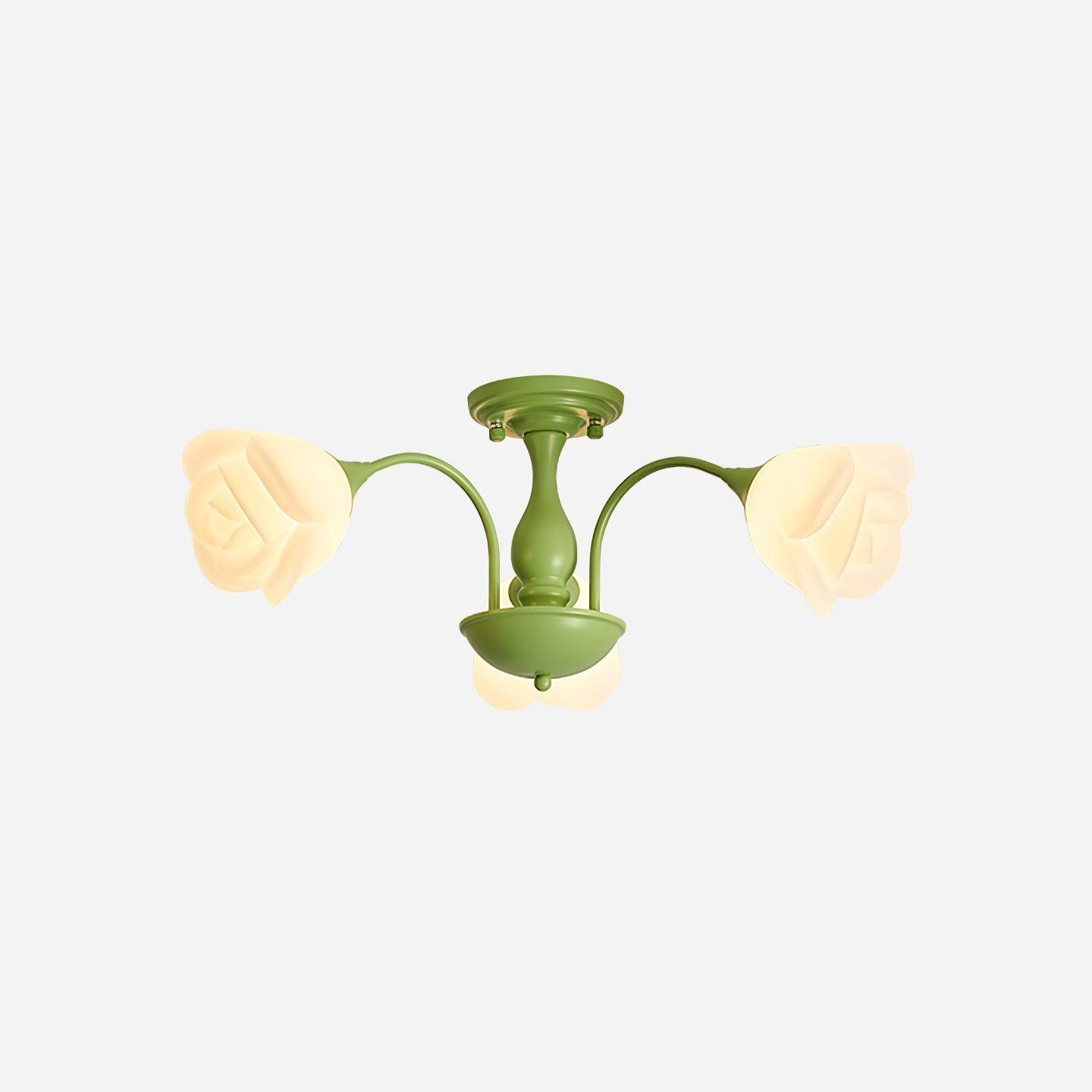 modern-floral-rose-petal-flush-mount-ceiling-light-with-white-flower-shades-and-green-finish