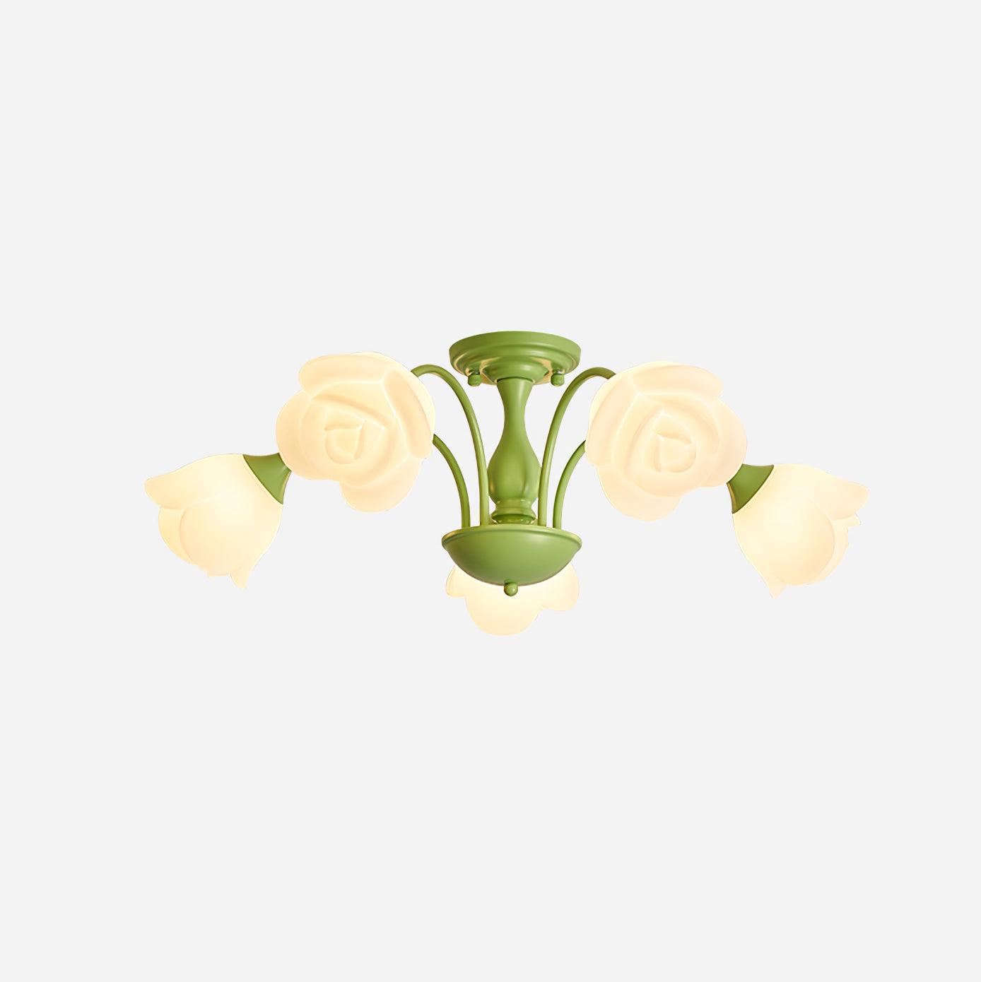 modern-floral-rose-petal-flush-mount-ceiling-light-with-white-flower-shades-and-green-finish