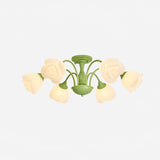 modern-floral-rose-petal-flush-mount-ceiling-light-with-white-flower-shades-and-green-finish
