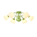 modern-floral-rose-petal-flush-mount-ceiling-light-with-white-flower-shades-and-green-finish