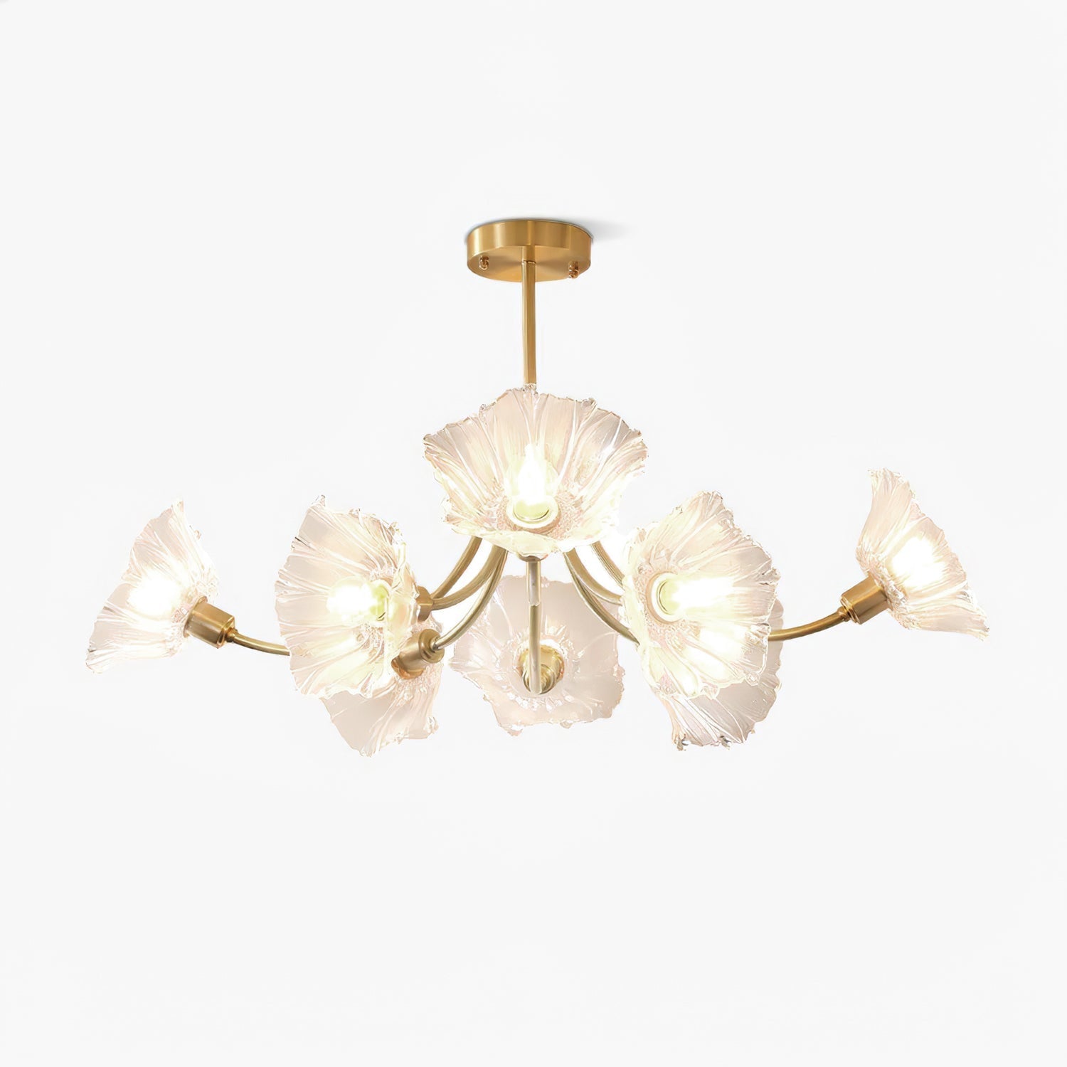 Modern Flower Glass Brass Chandelier Elegant Floral Ceiling Light Fixture for Living Room