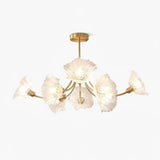 Modern Flower Glass Brass Chandelier Elegant Floral Ceiling Light Fixture for Living Room