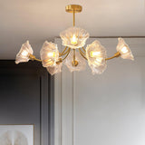 Modern Flower Glass Brass Chandelier Elegant Floral Ceiling Light Fixture for Living Room