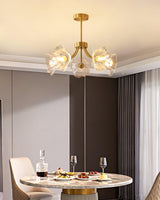 Modern Flower Glass Brass Chandelier Elegant Floral Ceiling Light Fixture for Living Room