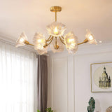 Modern Flower Glass Brass Chandelier Elegant Floral Ceiling Light Fixture for Living Room