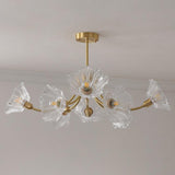 Modern Flower Glass Brass Chandelier Elegant Floral Ceiling Light Fixture for Living Room