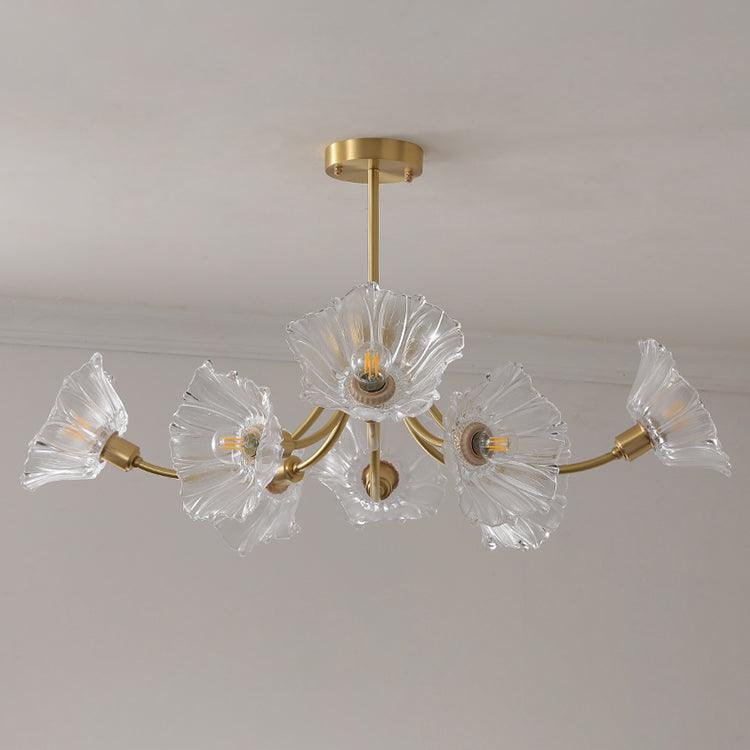 Modern Flower Glass Brass Chandelier Elegant Floral Ceiling Light Fixture for Living Room
