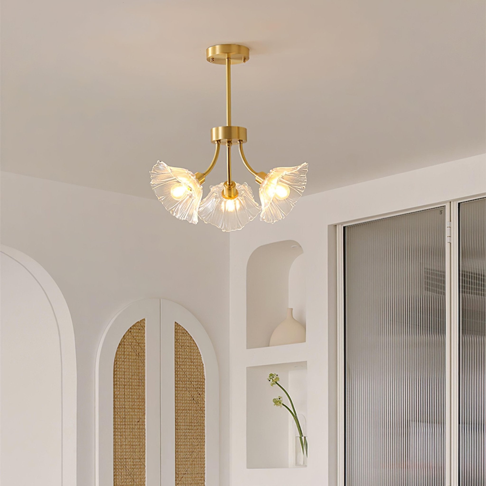 Modern Flower Glass Brass Chandelier Elegant Floral Ceiling Light Fixture for Living Room