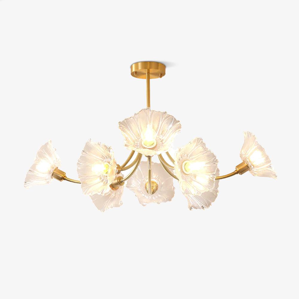 Modern Flower Glass Brass Chandelier Elegant Floral Ceiling Light Fixture for Living Room