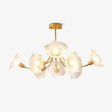 Modern Flower Glass Brass Chandelier Elegant Floral Ceiling Light Fixture for Living Room