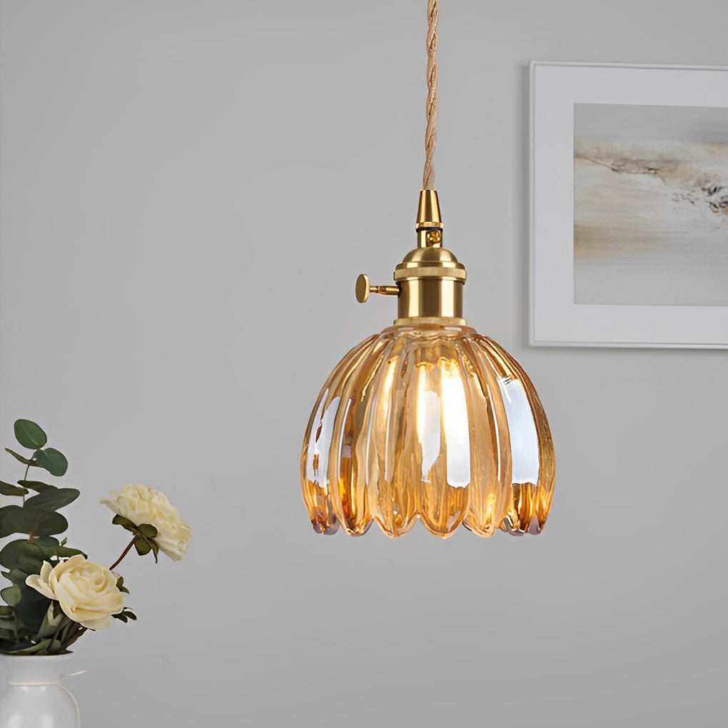 Modern Flower Shape Glass LED Pendant Light Nordic Artistic Hanging Lamp for Living Dining Room