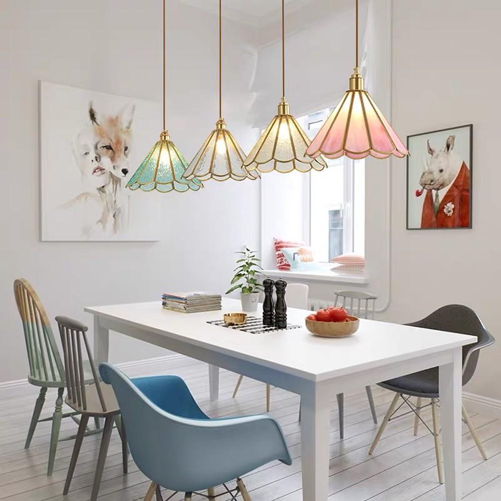 Modern Flower Shaped Glass Pendant Light LED Hanging Ceiling Lamp for Kitchen Island Dining Room