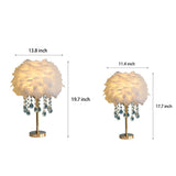 Modern Fluffy Feather Table Lamp with Crystal Tassels and Brass Base LED Bedside Lighting