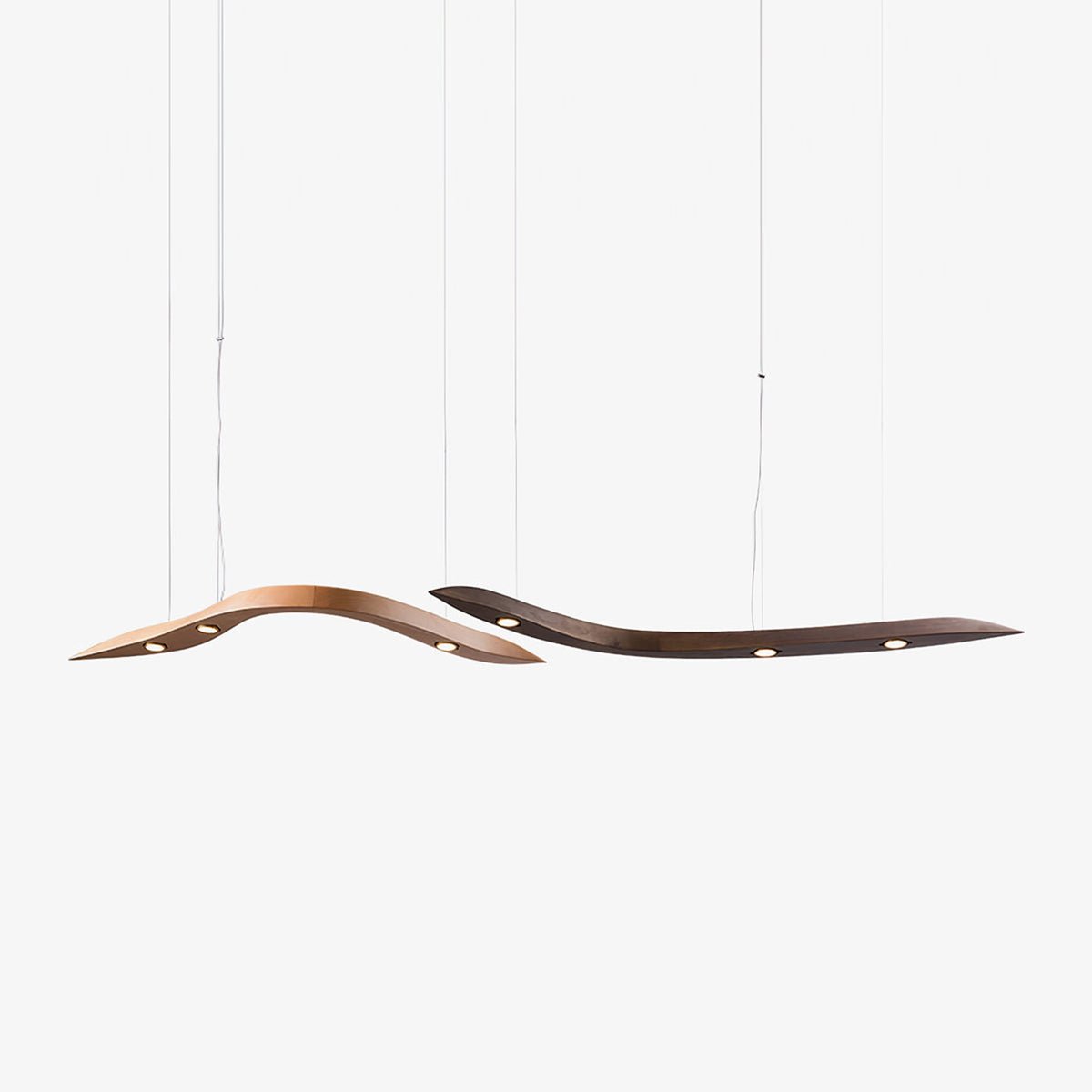 Modern Fluid Wood LED Pendant Light Waveform Architectural Hanging Chandelier Lamp