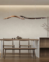 Modern Fluid Wood LED Pendant Light Waveform Architectural Hanging Chandelier Lamp