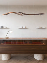 Modern Fluid Wood LED Pendant Light Waveform Architectural Hanging Chandelier Lamp